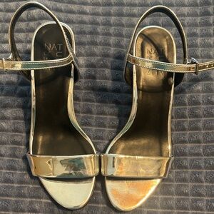 Naturalizer Metallic Silver Open-Toe Slingback Heels